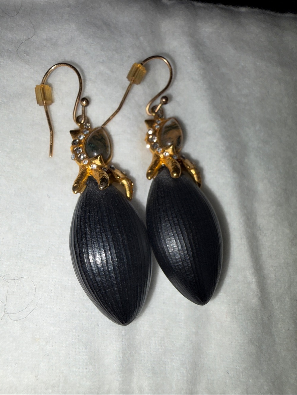 Alexis Bittar Black and Gold Drop Earrings with Crystal Accents - Picture 2 of 5